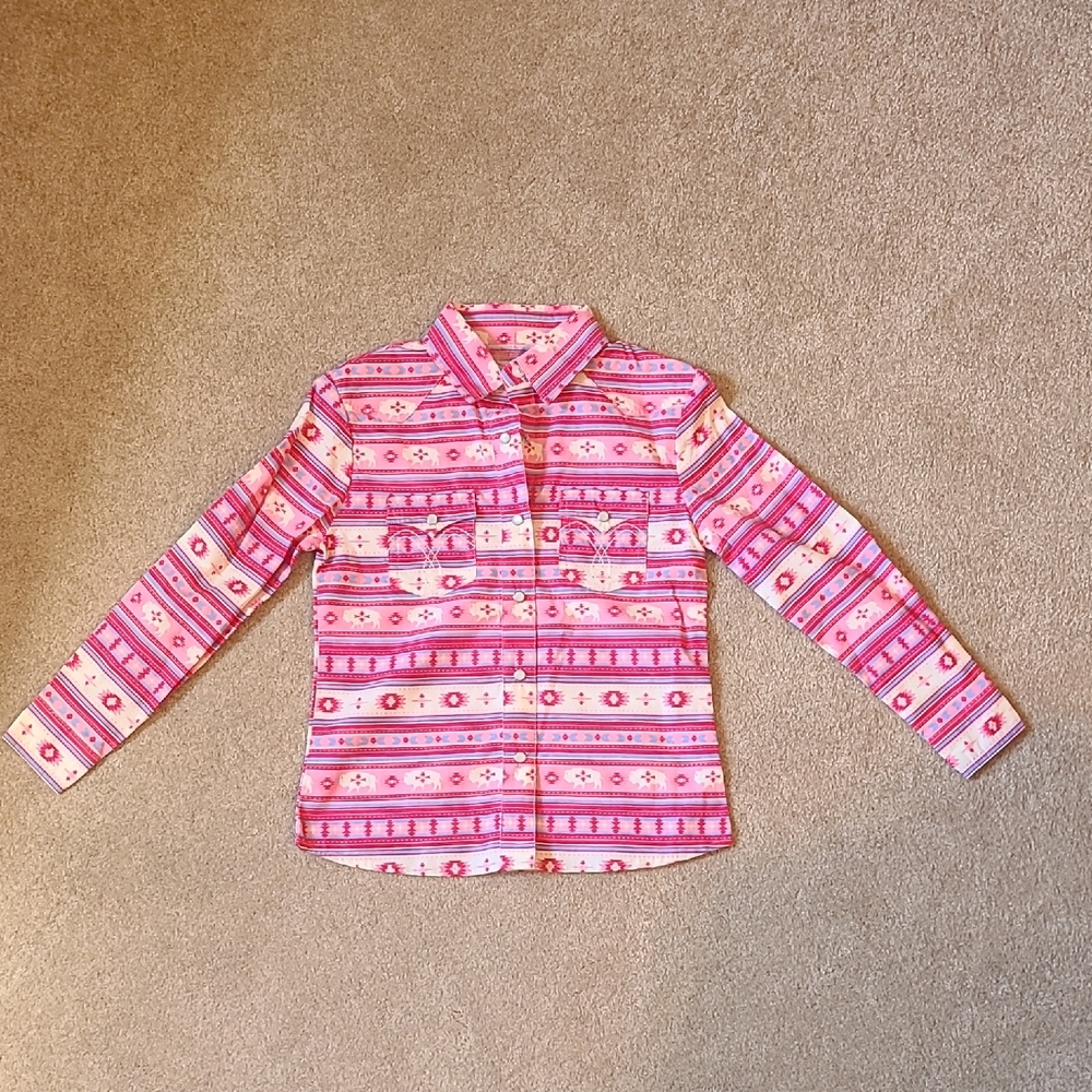 Pink Button Down Shirt with Geometric Patterns